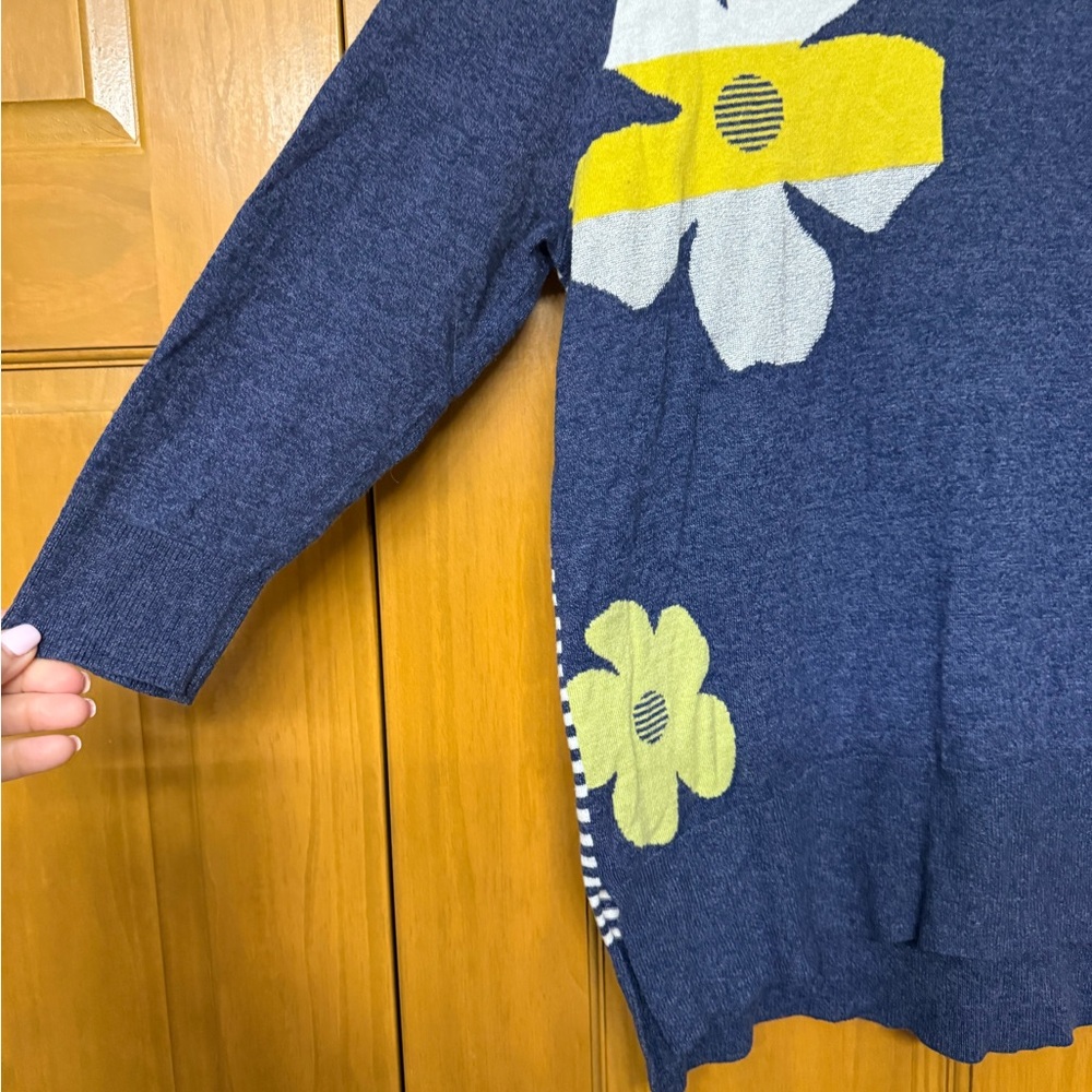Blue Floral Sweater with Yellow Accents - Picture 3 of 5